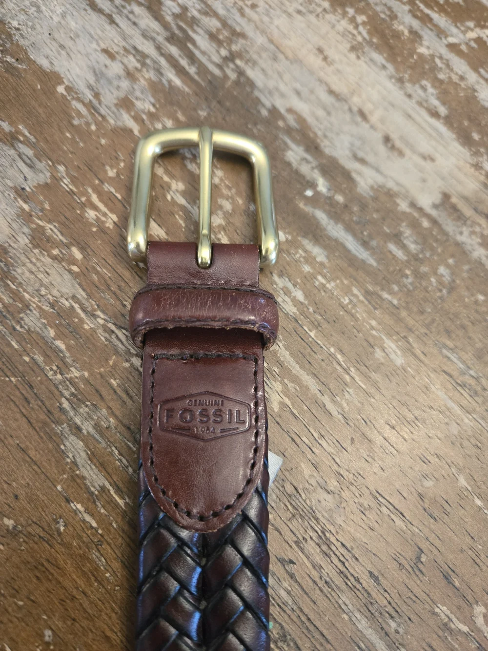 Fossil Men's Woven Leather Belt in Dark Brown